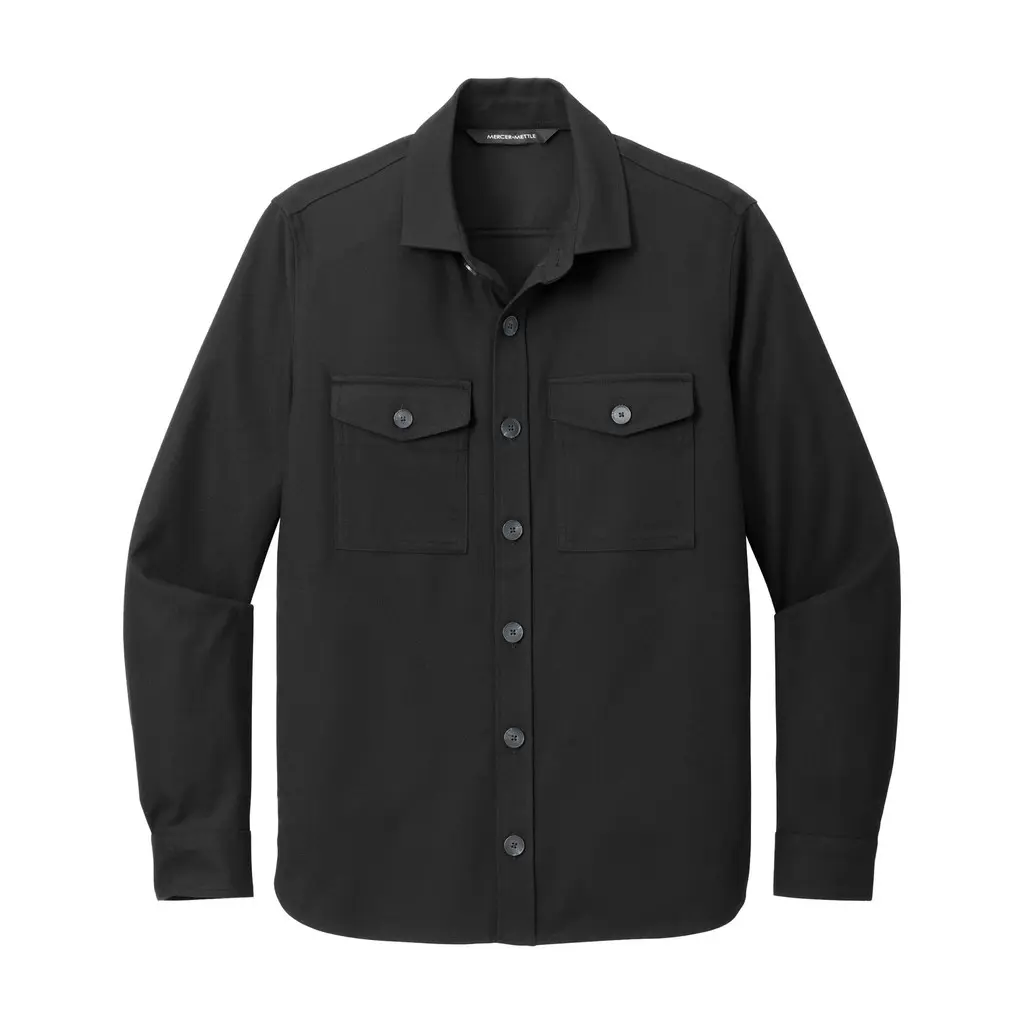 Mercer+Mettle Long Sleeve Twill Overshirt, Deep Black, front view