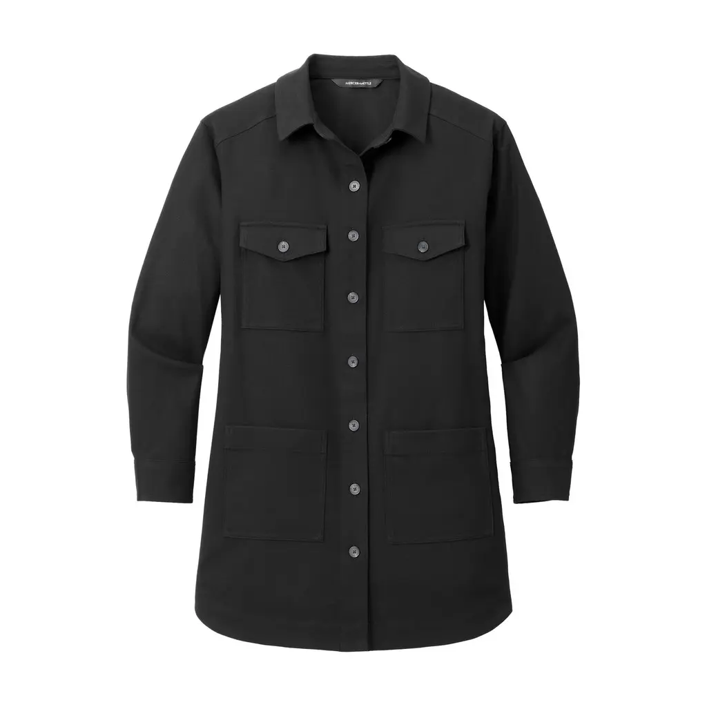 Mercer+Mettle Women's Long Sleeve Twill Overshirt, Deep Black, front view