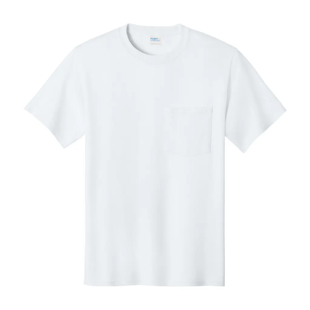 Port & Co Essential Pocket Tee, White, front view