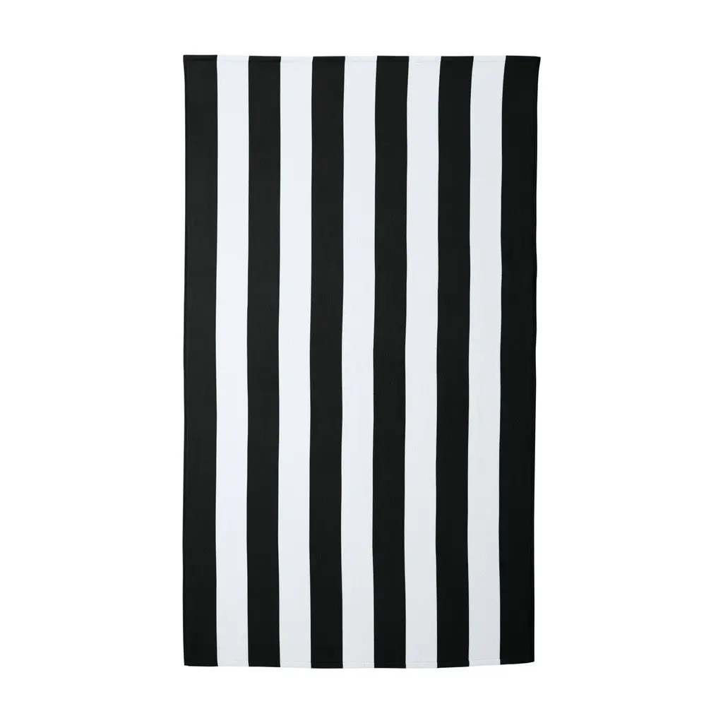 Port Authority Cabana Stripe Beach Towel, Black, front view