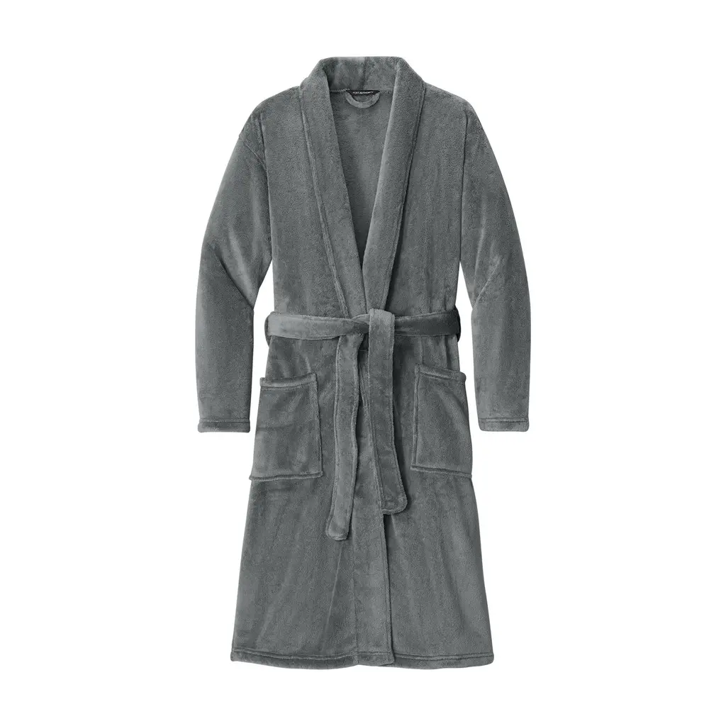 Port Authority Plush Microfleece Shawl Collar Robe, Deep Smoke, front view