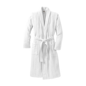 Port Authority Checkered Terry Shawl Collar Robe, White, front view