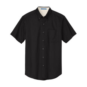 Port Authority Short Sleeve Easy Care Shirt, Black/ Light Stone, front view