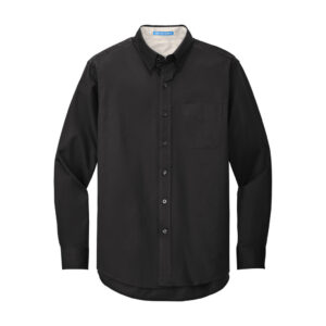 Port Authority Long Sleeve Easy Care Shirt, Black/ Light Stone, front view