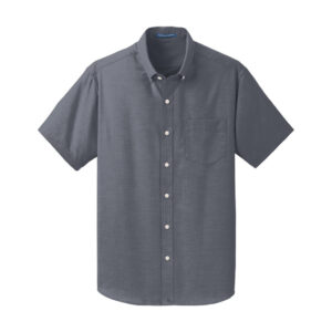 Port Authority Short Sleeve SuperPro Oxford Shirt, Black, front view