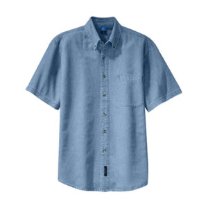 Port & Co Short Sleeve Value Denim Shirt, Faded Blue, front view