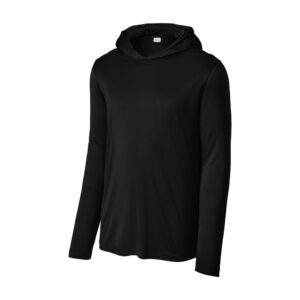 Sport-Tek Posi-UV Pro Long Sleeve Hoodie, Black, front view
