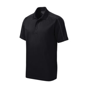 Sport-Tek Micropique Sport-Wick Piped Polo, Black/ Iron Grey, front view