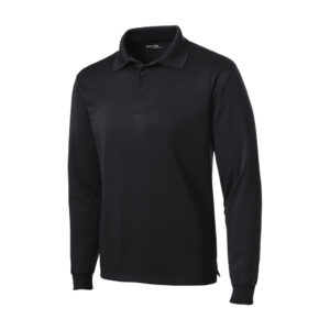 Sport-Tek Long Sleeve Micropique Sport-Wick Polo, Black, front view