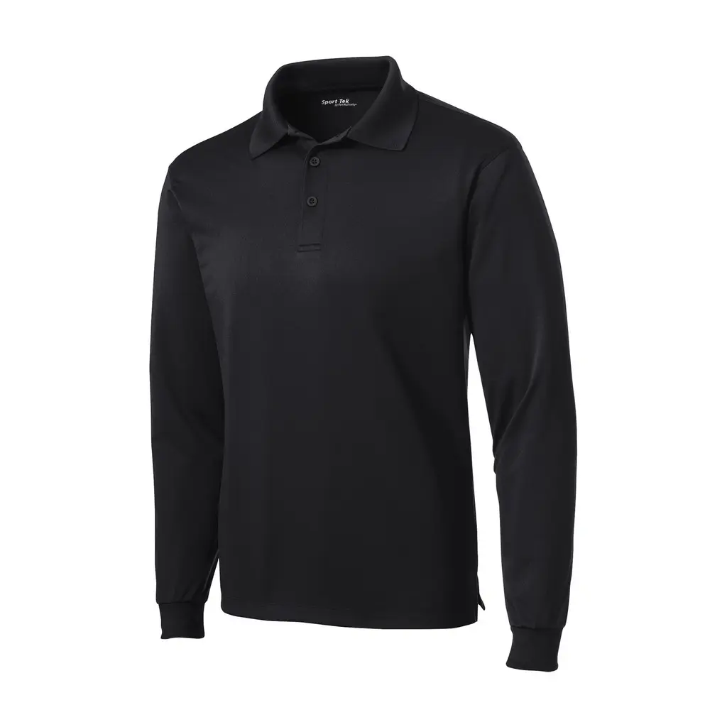 Sport-Tek Long Sleeve Micropique Sport-Wick Polo, Black, front view