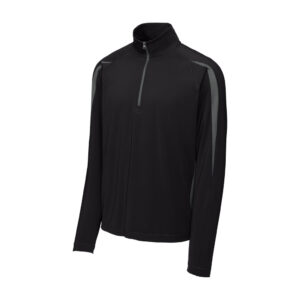 Sport-Tek Sport-Wick Stretch 1/4-Zip Colorblock Pullover, Black/ Charcoal Grey, front view