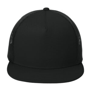 Sport-Tek YP Classics 5-Panel Classic Trucker Mesh Back Cap, Black/ Black, front view