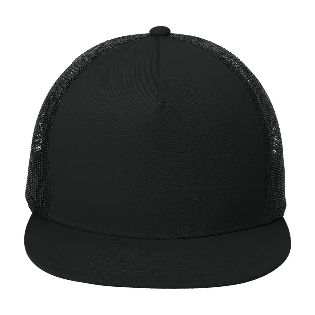 Sport-Tek YP Classics 5-Panel Classic Trucker Mesh Back Cap, Black/ Black, front view