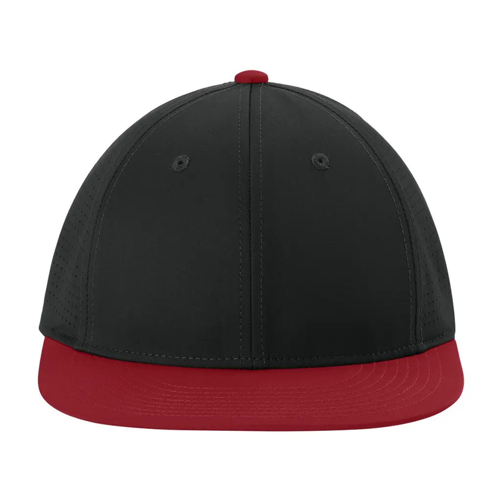 Sport-Tek Pro-Cut Stretch-Tek Cap, Black/ Deep Red/ Black, front view