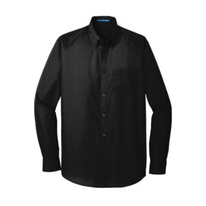 Port Authority Long Sleeve Carefree Poplin Shirt, Deep Black, front view