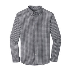 Port Authority Broadcloth Gingham Easy Care Shirt, Black/ White, front view