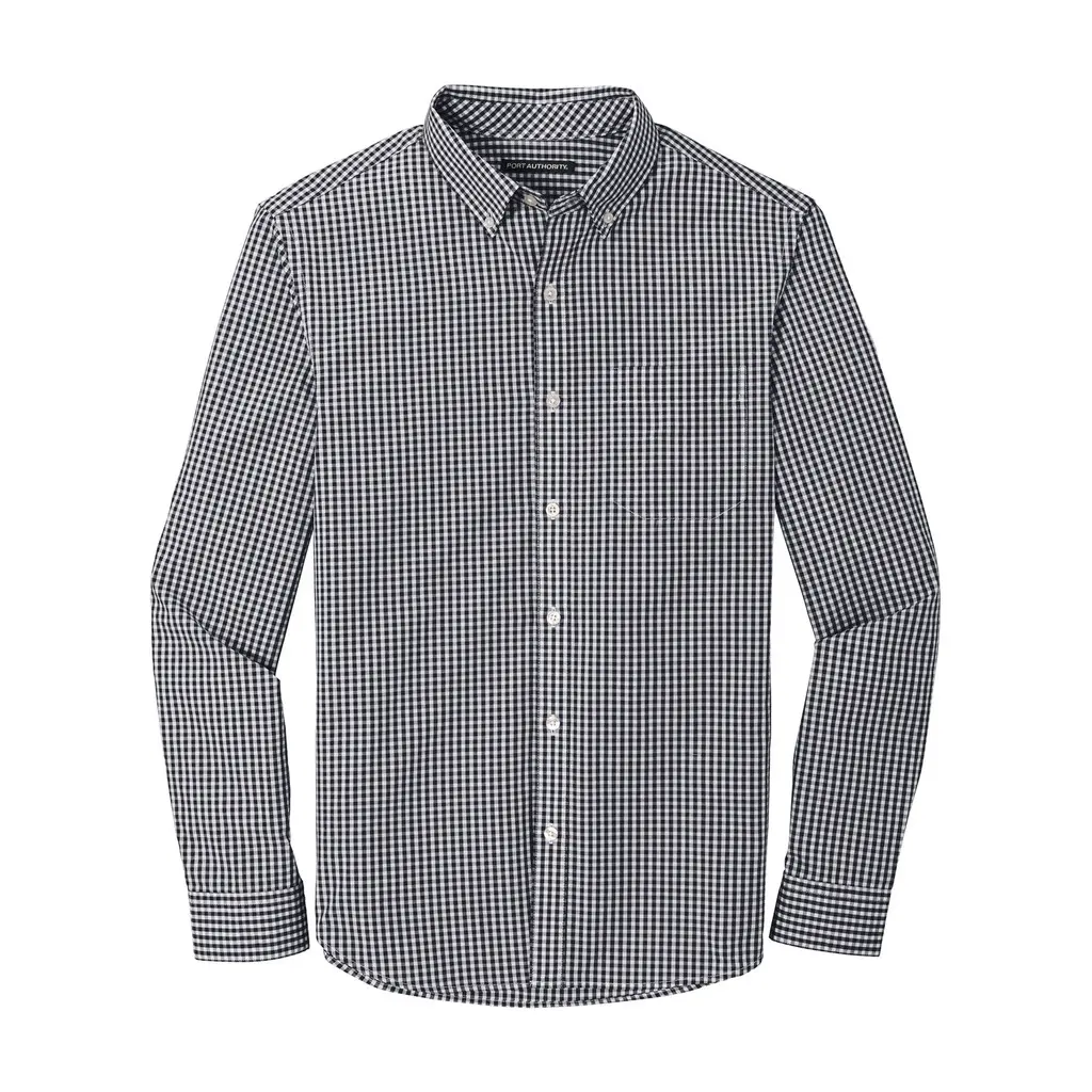 Port Authority Broadcloth Gingham Easy Care Shirt, Black/ White, front view