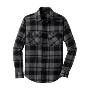 Port Authority Plaid Flannel Shirt, Grey/ Black, front view