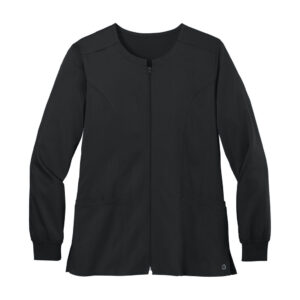 Wink Women's Premiere Flex Full-Zip Scrub Jacket, Black, front view