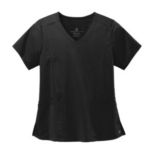 Wink Women's Premiere Flex Mock Wrap Top, Black, front view