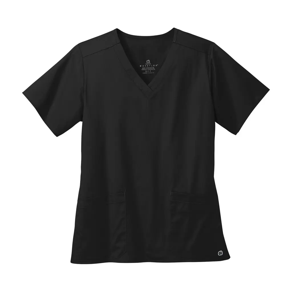 Wink Women's WorkFlex V-Neck Top, Black, front view