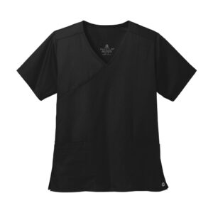 Wink Women's WorkFlex Mock Wrap Top, Black, front view