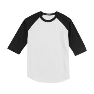Sport-Tek Youth Colorblock Raglan Jersey, White/ Black, front view